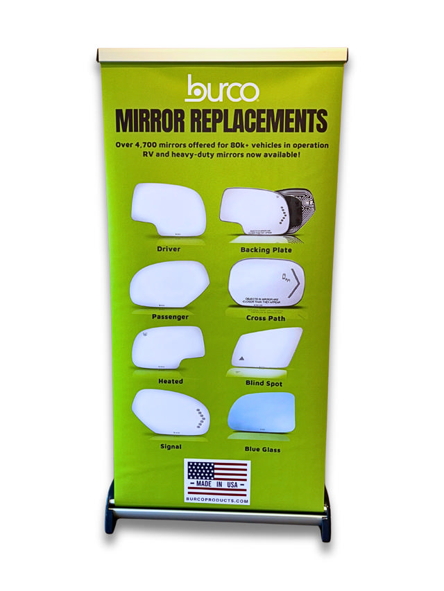 BURCO MIRRORS 15 X34  RETRACTABLE PROMO DISPLAY
