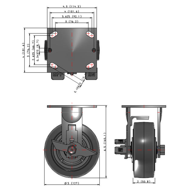 BURCO TC-15-LOCKING RIGID CASTER 5X2 WITH HARDWARE